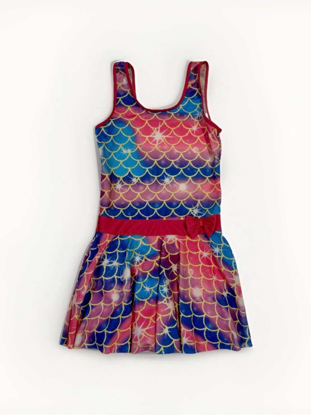 Girls' Multicolor Mermaid Scale Skater Dress with Bow